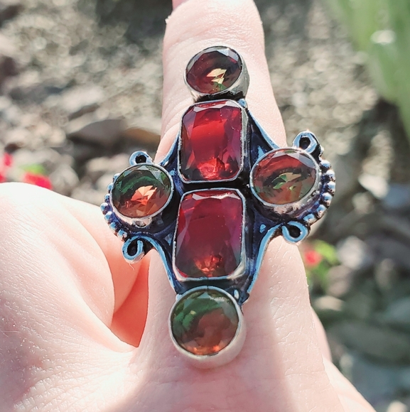 New Bi-Color Tourmaline 925 Silver Statement Ring. - Picture 10 of 16